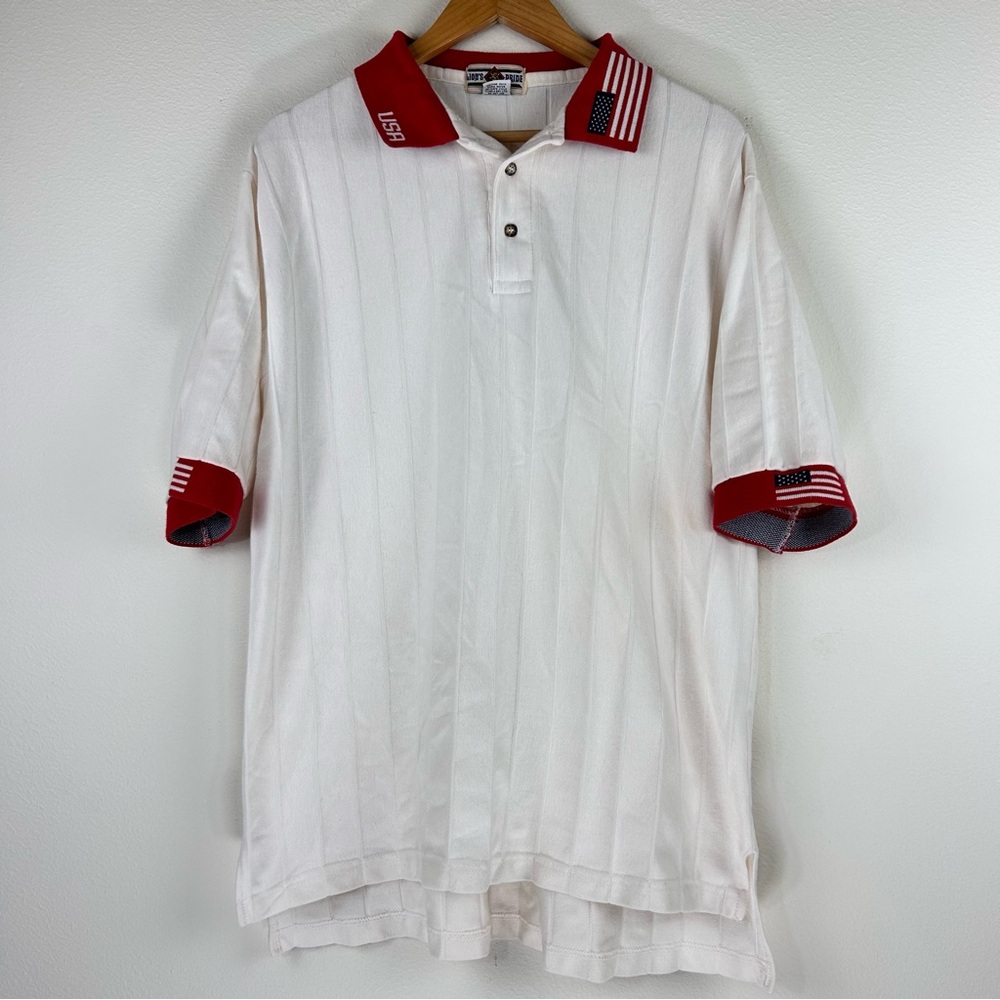Vtg Lion’s Pride Combed Cotton USA Flag Polo Men’s XL